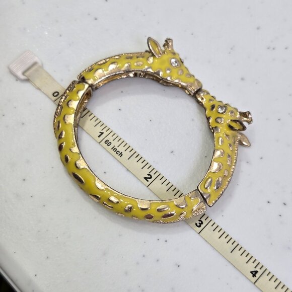 Vintage Yellow Giraffe Enamel Bangle Stretch Bracelet Rhinestone Gold Tone - Picture 10 of 10